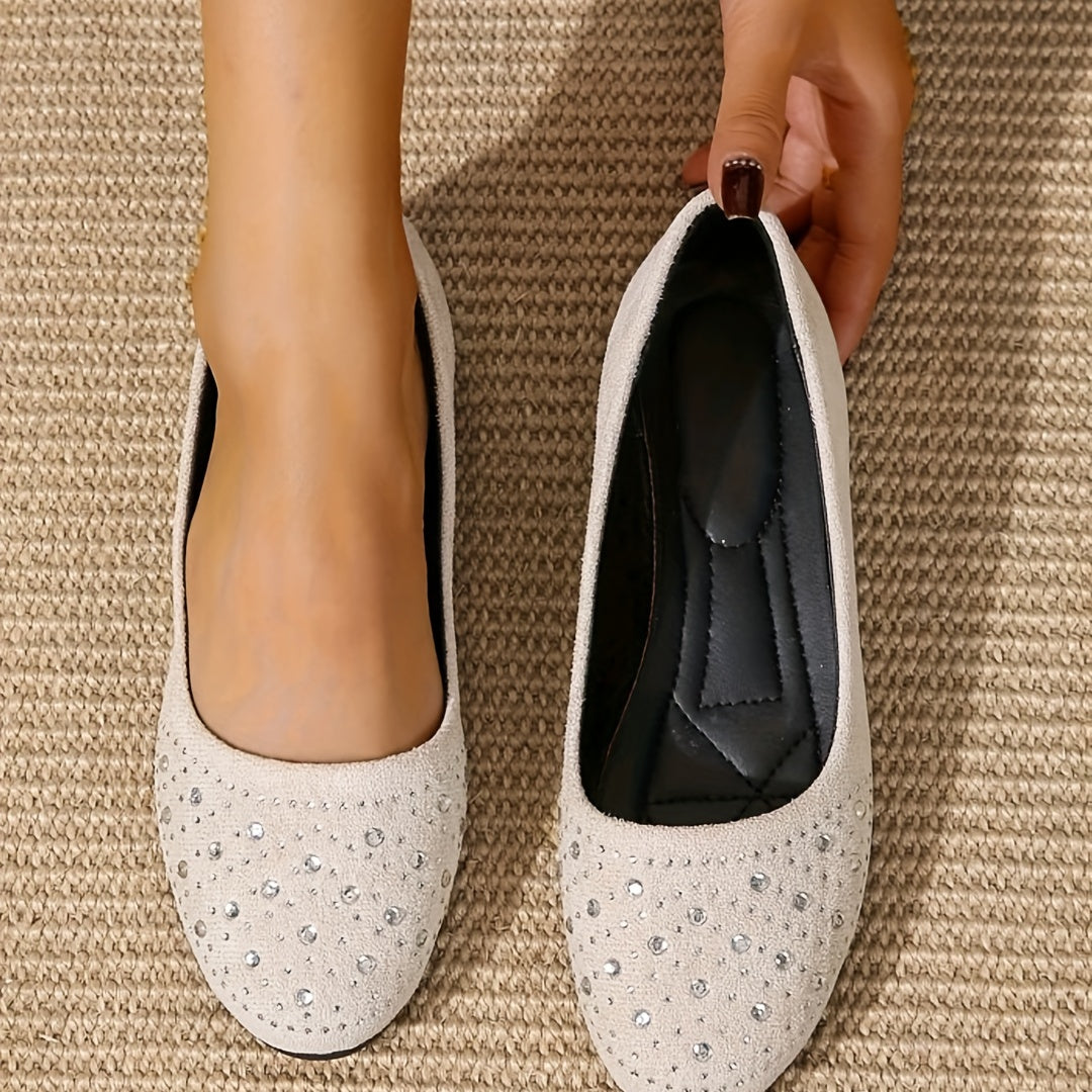 Women's Rhinestone Slip On Flat Shoes Soft Sole Casual Flats