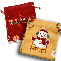 Snowman Train Pattern Drawstring Bags Gift Packaging Bag Handbag