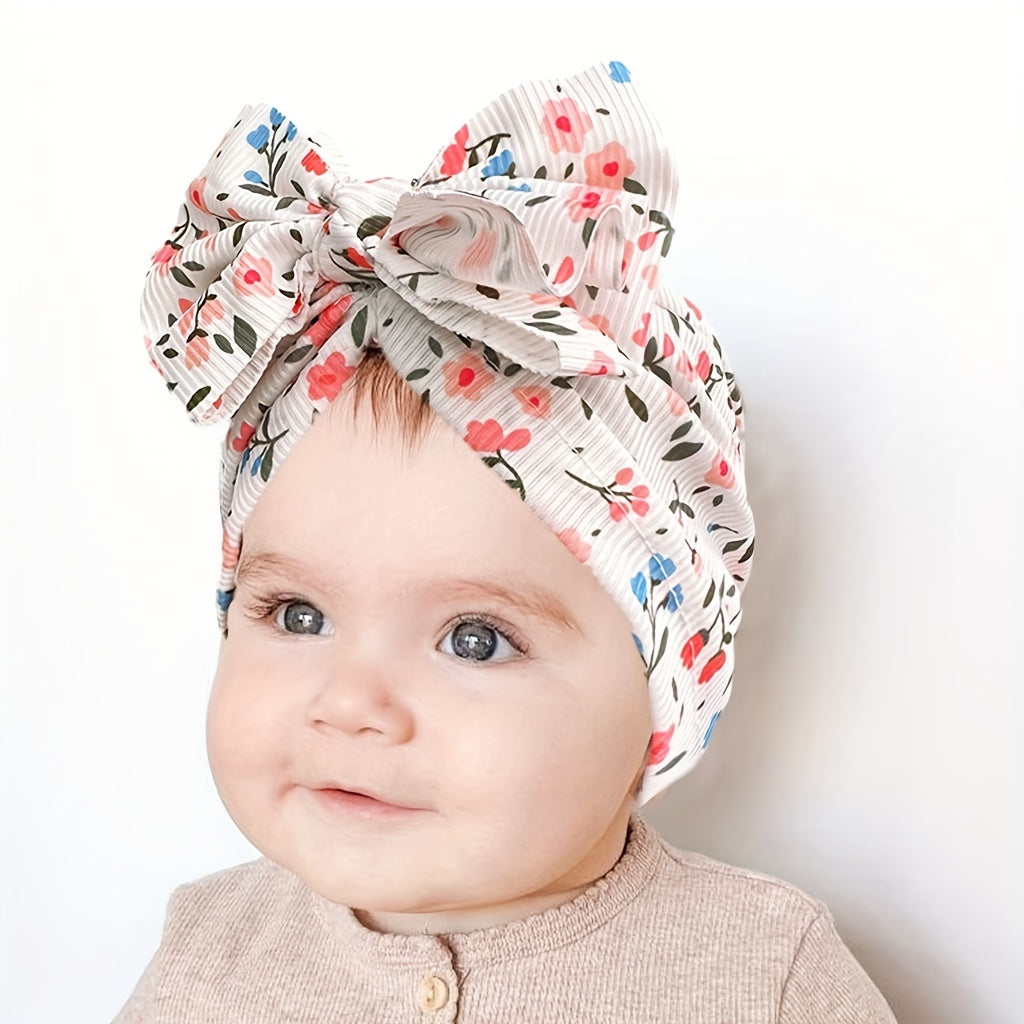 Cute Printed Baby Headscarf Hat w/ Soft Threaded Bow