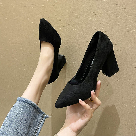 Chunky Heel Pumps Pointed Toe High Heels Women's Shoes