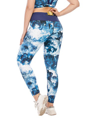 Marble Print Yoga Sports Leggings Plus Size with Pocket