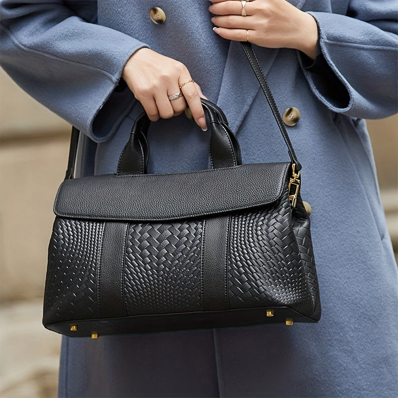 Textured Handbag Flap Satchel Bag Women's Versatile Purse