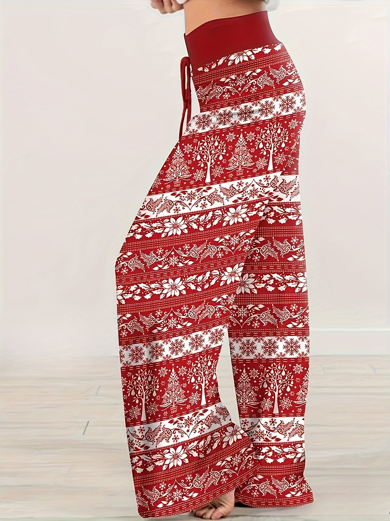  Boho Pants Women's Plus Allover Print Wide Leg Trousers