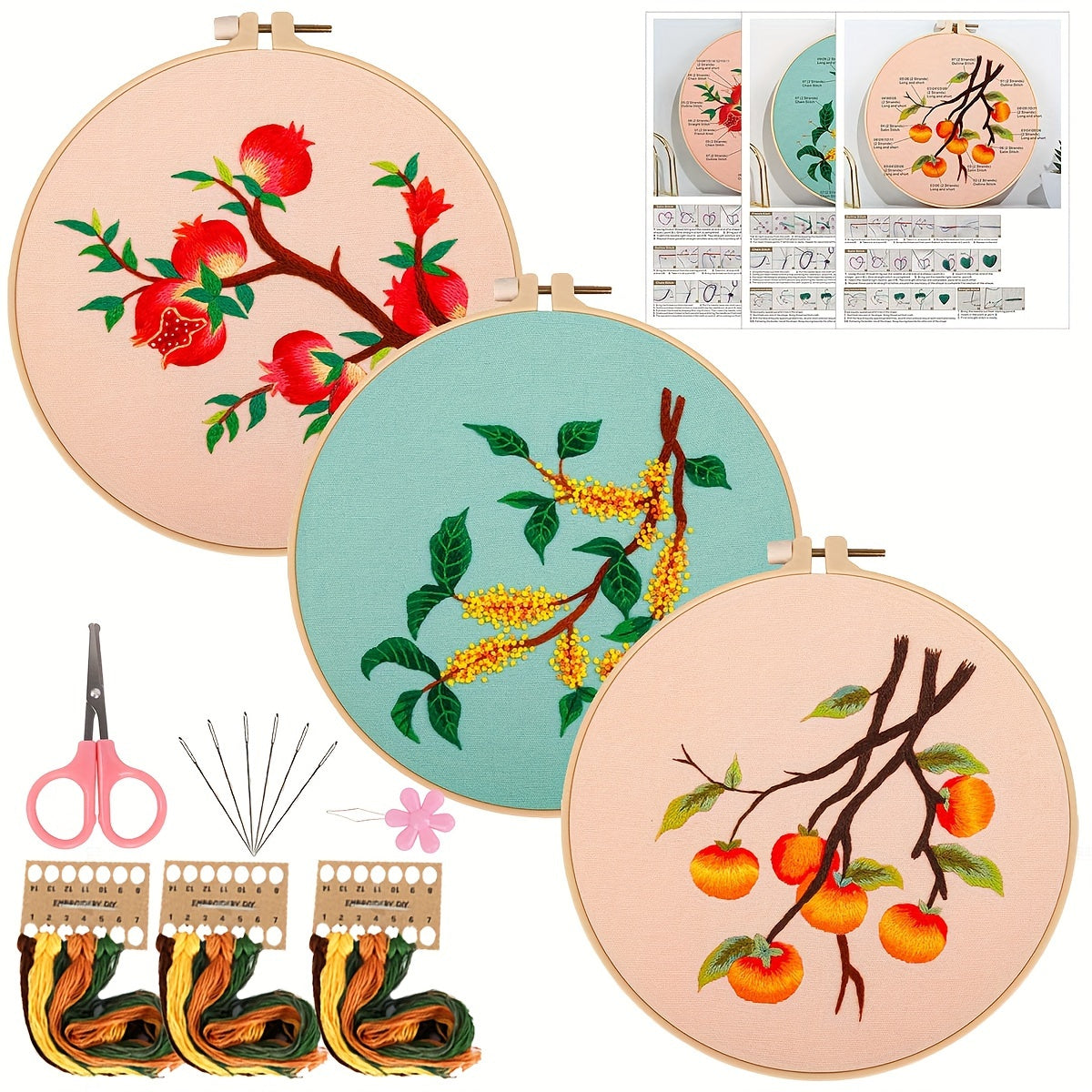 Chinese Style Flowers Lotus Manjusaka Embroidery Kit Set with Hoop 20.07cm