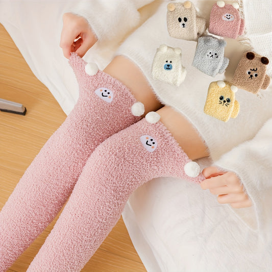  Animal Pattern Pompom Knee High Socks