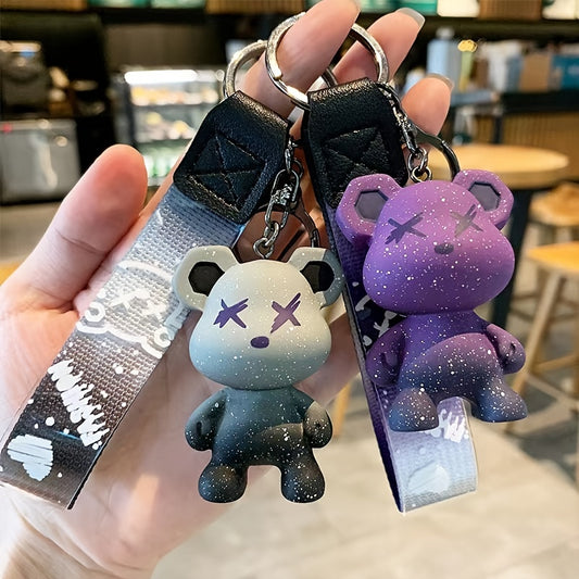 Stylish Gradient Stars Standing Power Bear Keychain Key Ring Gift Bag