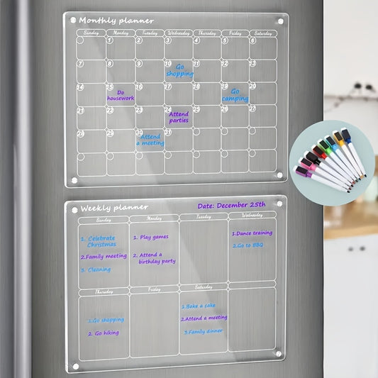 Acrylic Magnetic Calendar for Refrigerator with Marker Pen