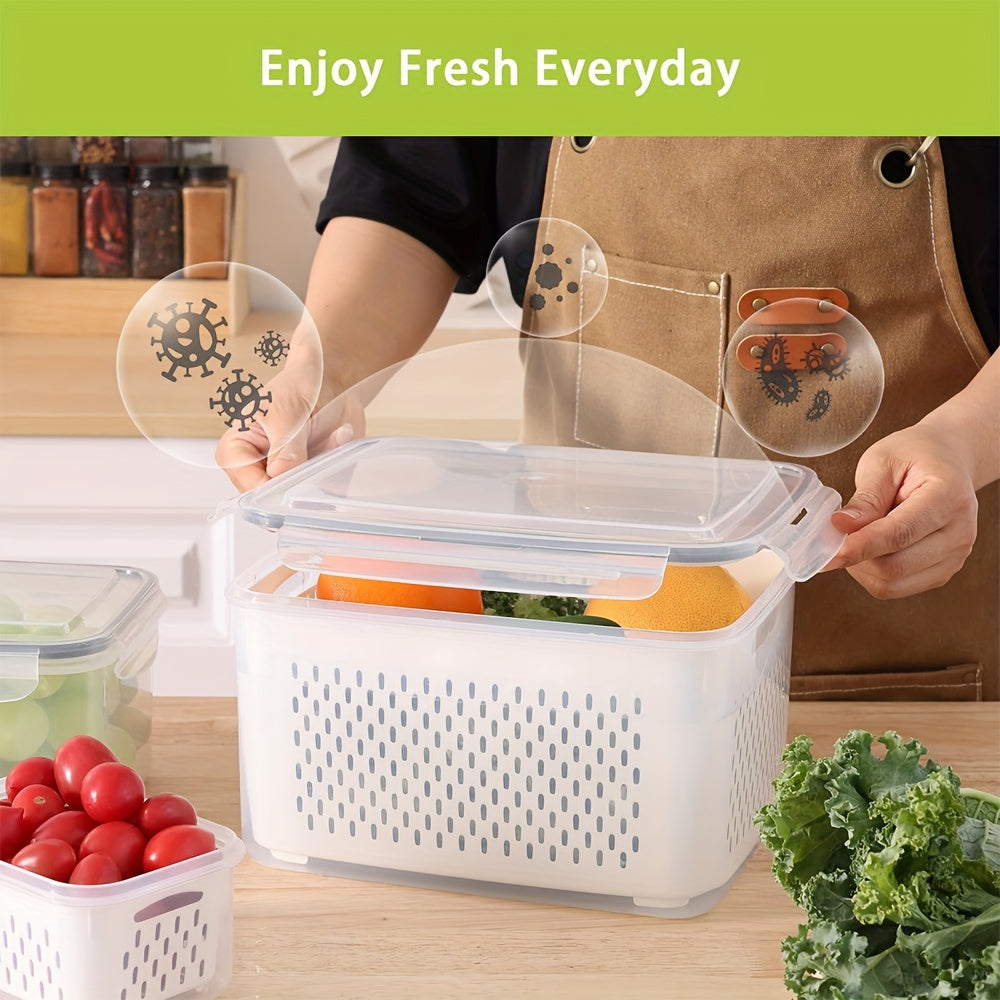 5pcs Fruit Container With Filter Mesh Cover Refrigerator Storage Box Set