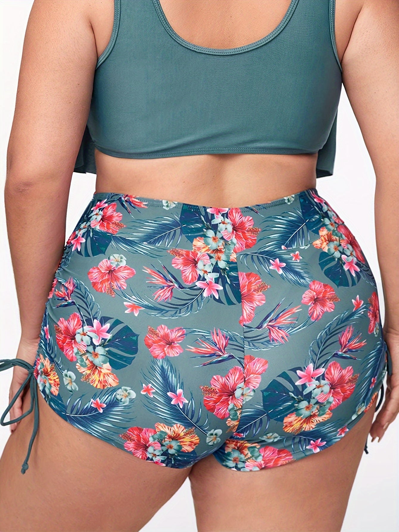  Tropical Print Lace Up High Waisted Beachwear Shorts