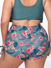  Tropical Print Lace Up High Waisted Beachwear Shorts