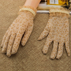 Vintage Lace Gloves Leopard Print Women's Gloves