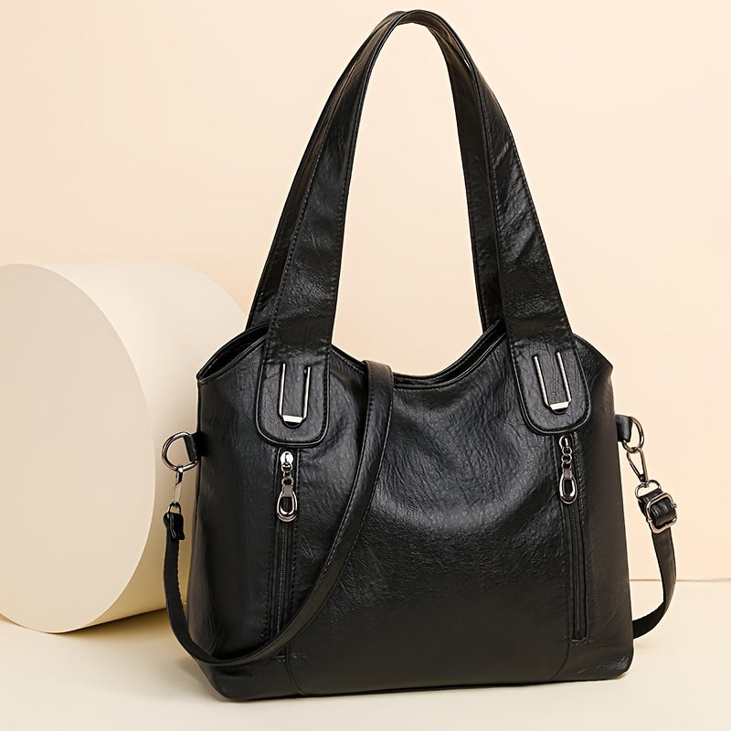 Retro PU Leather Shoulder Bag Zipper Front Crossbody Bag For Women