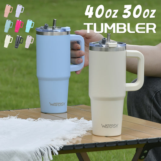 WATERSY 30oz 40oz Stainless Steel Travel Mug with Straw Lid & Handle