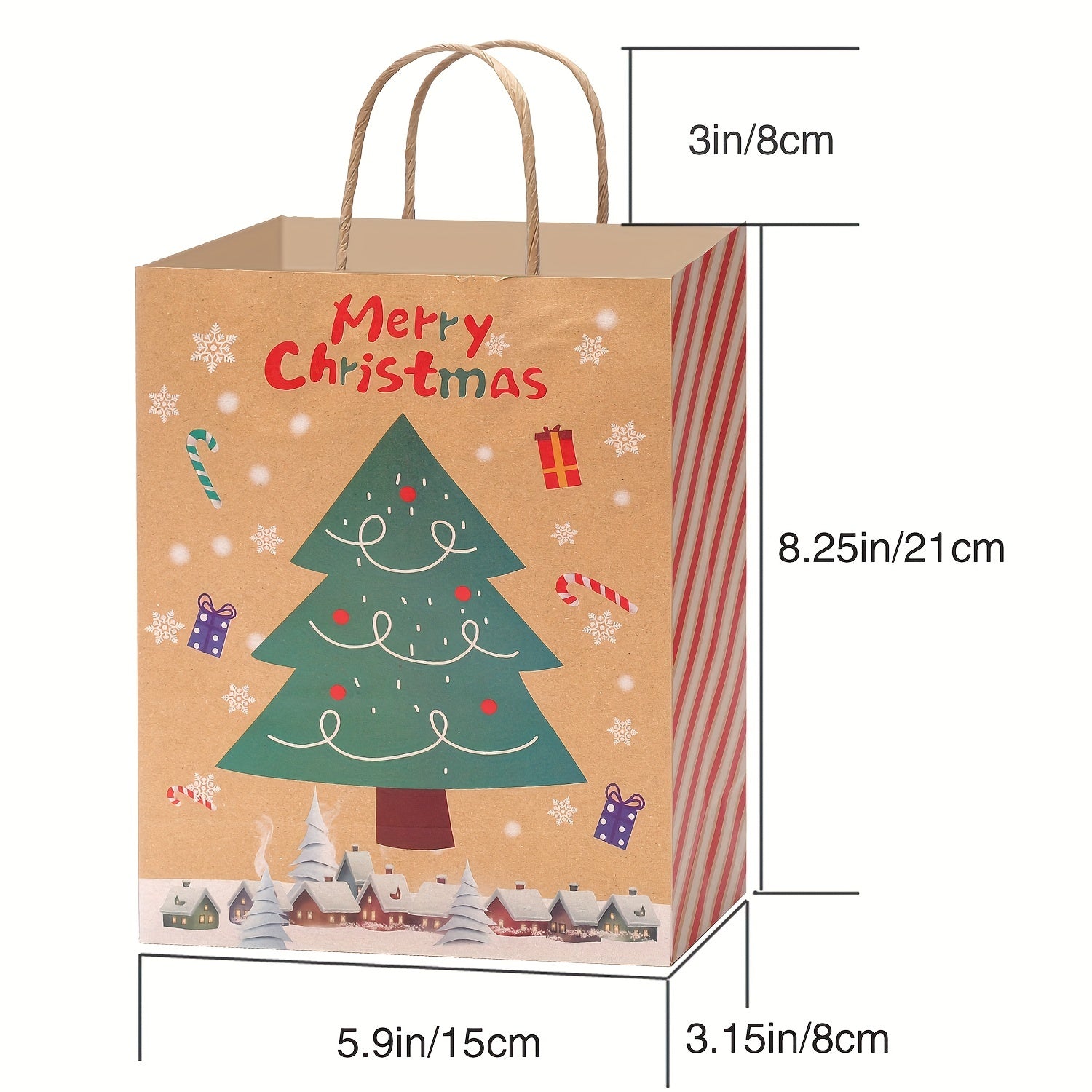 Christmas Gift Bag Set Large Medium Small 8 Paper Wrappers 8 Ribbon Bows