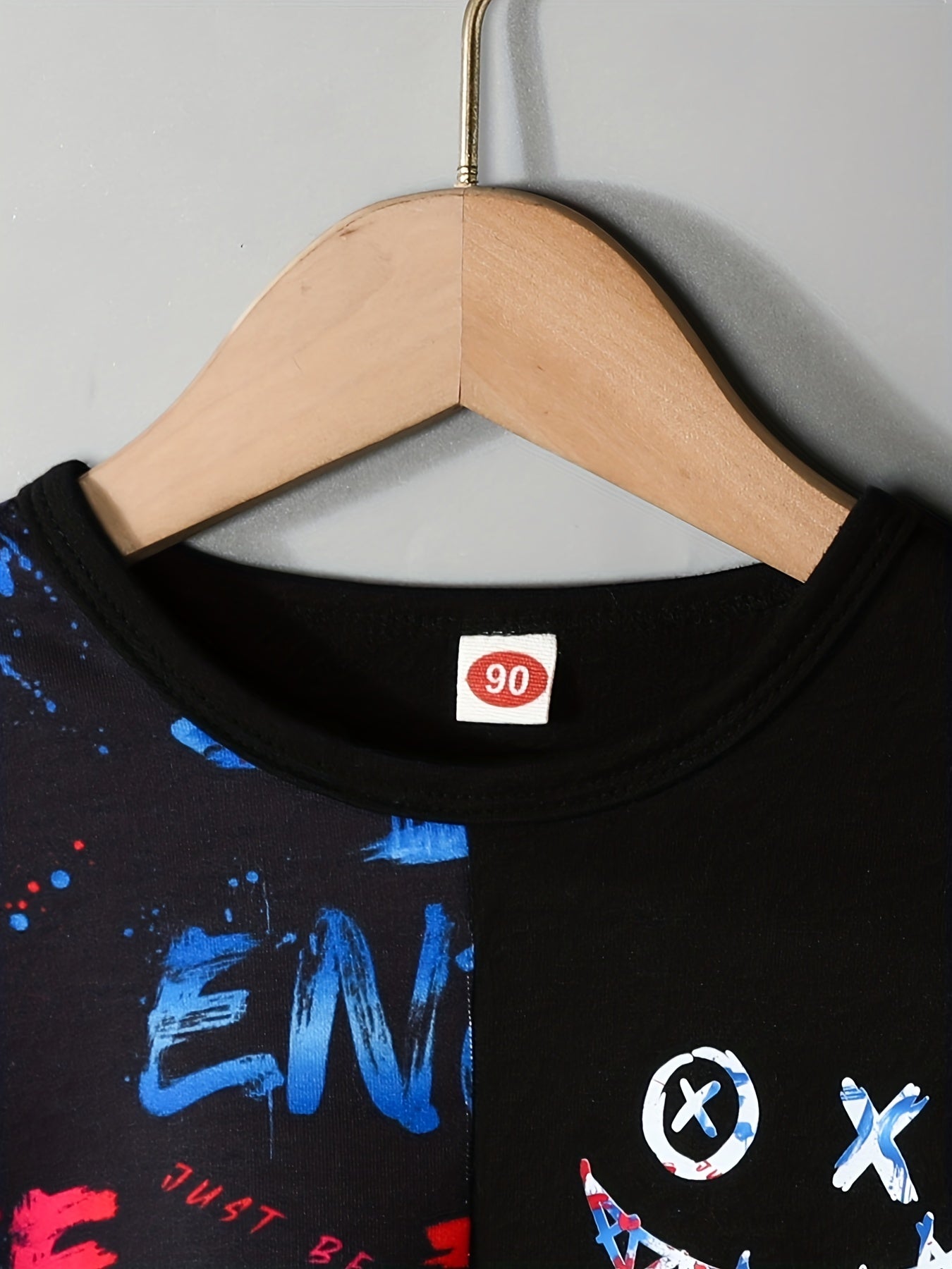 Boys 2pcs Sweatshirt & Pants Letter Graffiti Print Crew Neck Pullover Top