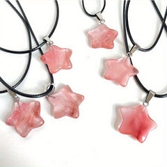 Hexagon Rose Quartz Pendant Necklace Opal Star Jewelry Gift