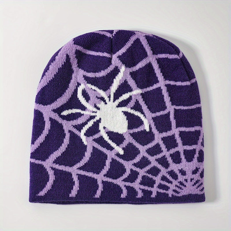 Fashionable Windproof Knit Beanie Hat Spider Web Jacquard Warm Ski Cold Hat