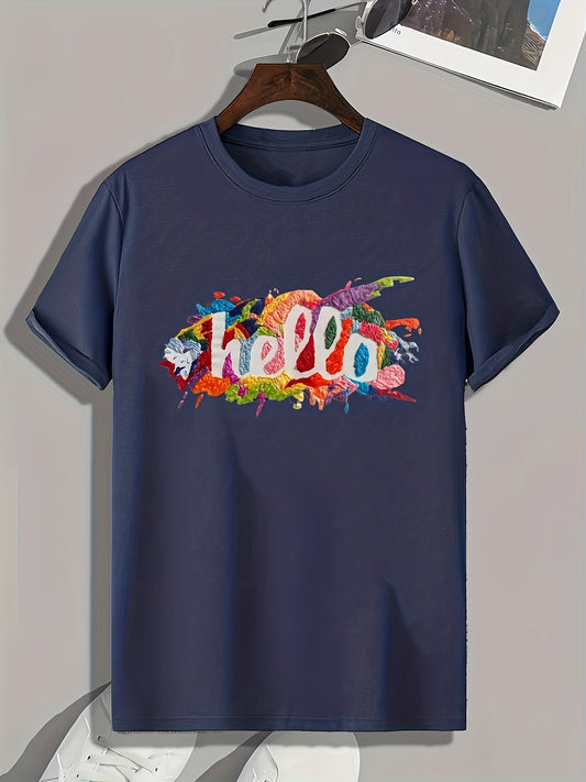 "Hello" Print Men's Graphic T shirt Casual Comfy Tees For Summer