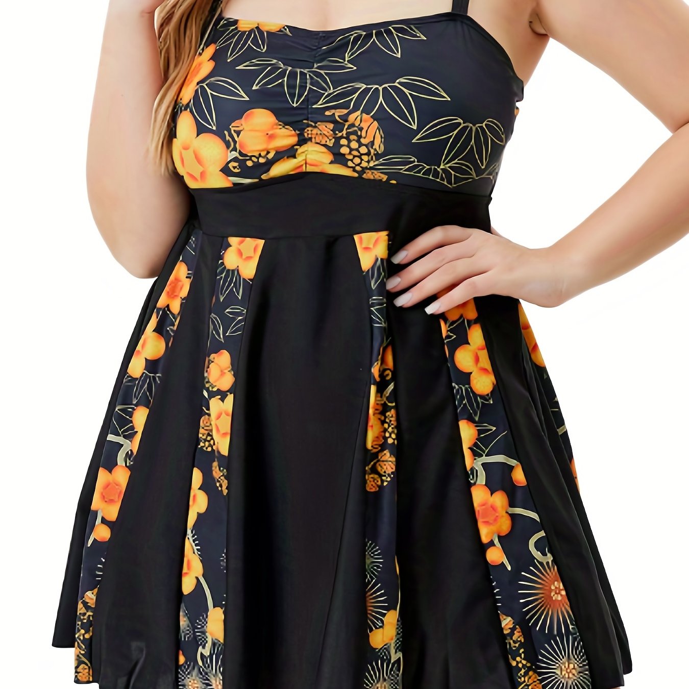  Colorblock Floral One Piece Swimwear Dress