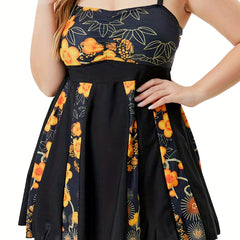 Colorblock Floral One Piece Swimwear Dress