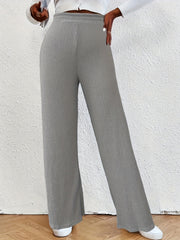  Solid Ribbed High Rise Wide Leg Pants