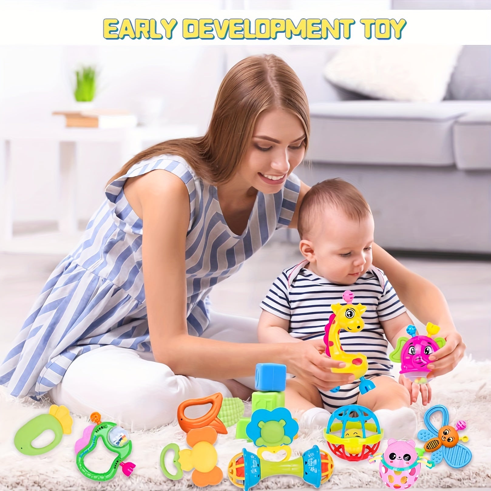 11pcs Baby Rattles Toys for 0-6 Months - Sensory Toy Set for Newborn Boy Girl