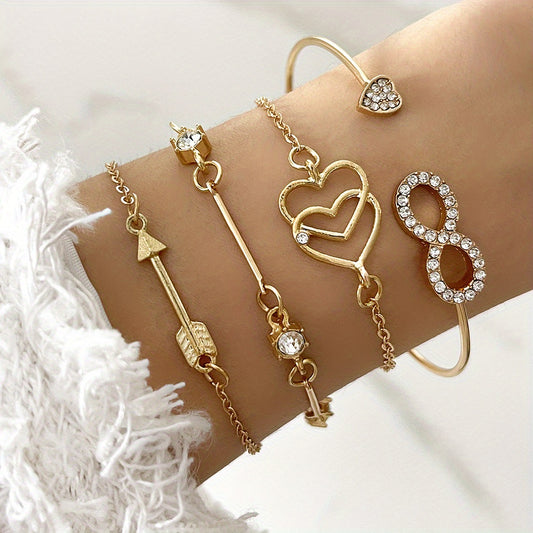 4 Pcs Boho Style Bangle Bracelets Set, Dainty Hand Jewelry Decor