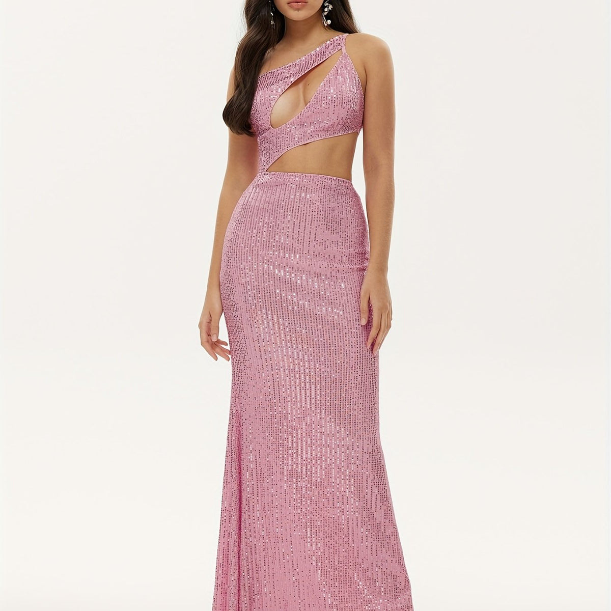 One Shoulder Sequined Dress Sexy Sleeveless Dress