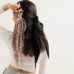 Leopard Pattern Pleated Scarf Scrunchies Hair Accessories For Women