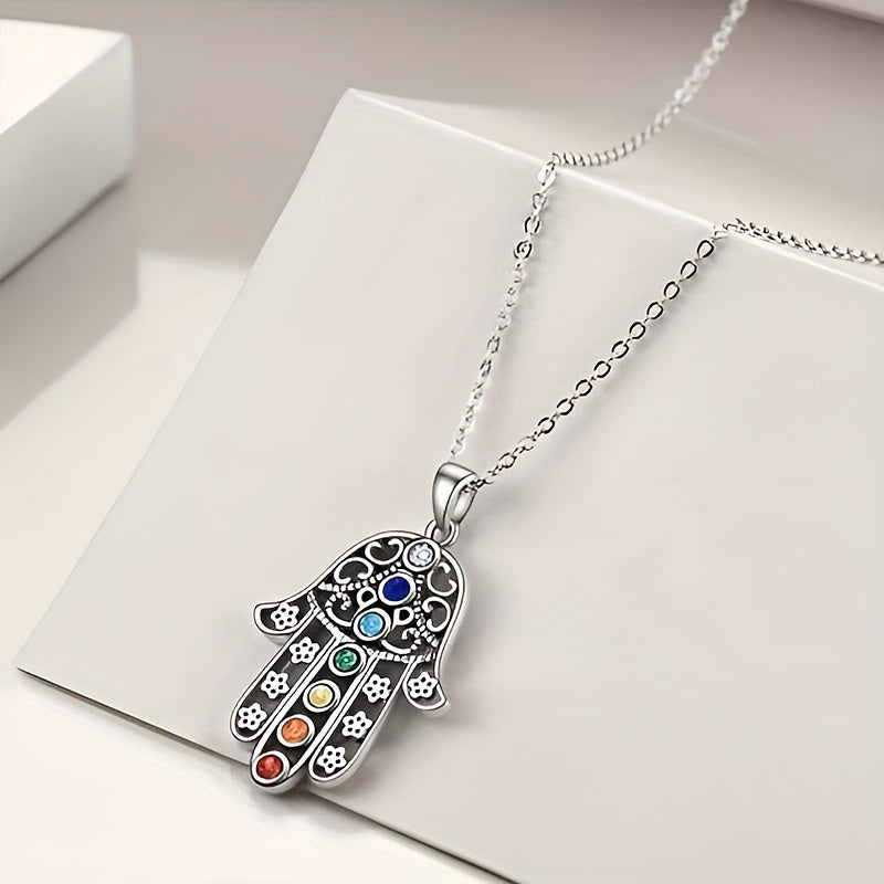 7 Chakra Palm Pendant Yoga Healing Stone Necklace Energy Balance Jewelry