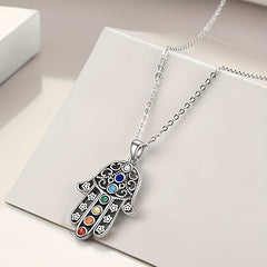7 Chakra Palm Pendant Yoga Healing Stone Necklace Energy Balance Jewelry