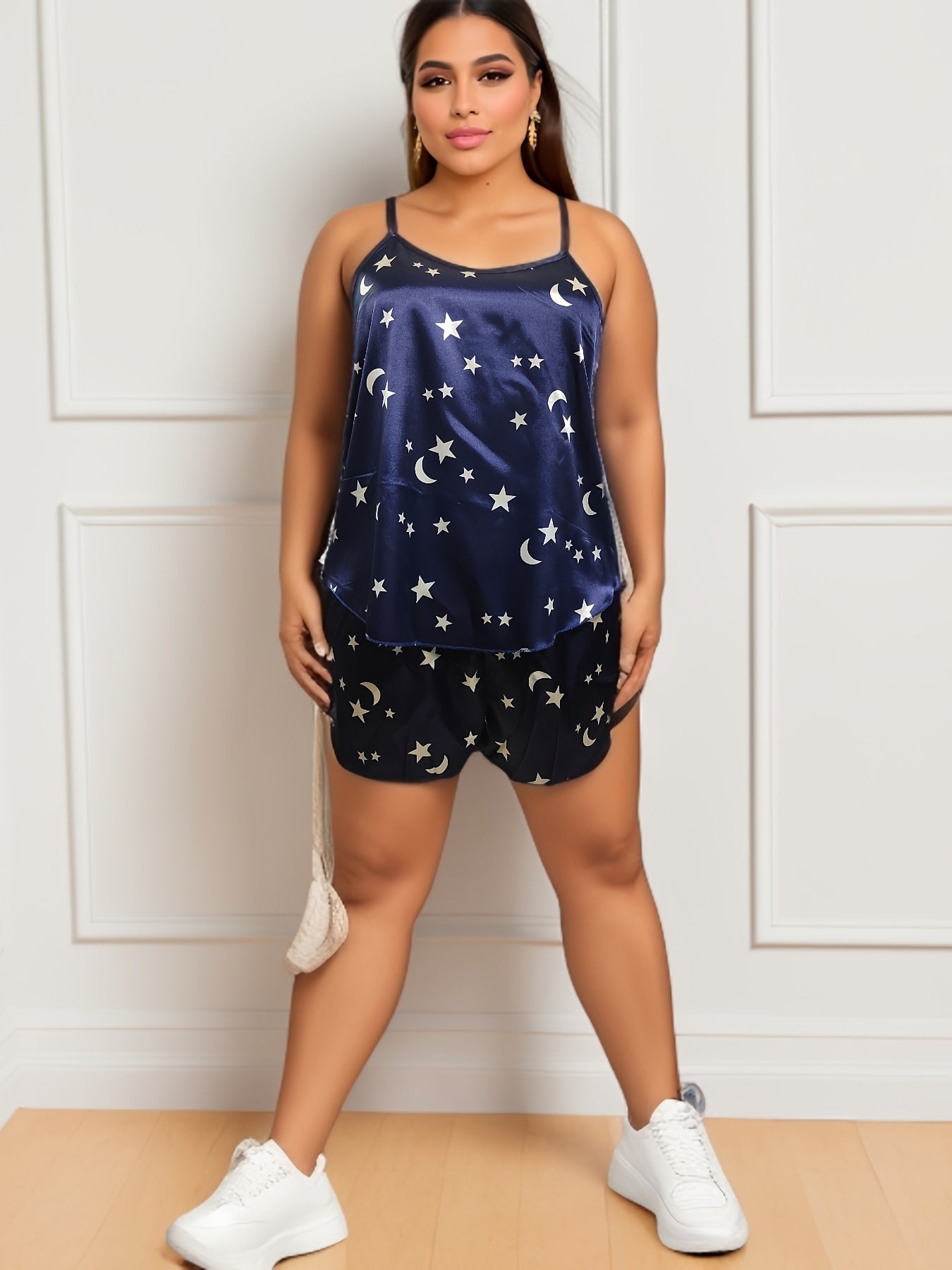  Star & Moon Print Cami Top & Shorts 2 Piece Set