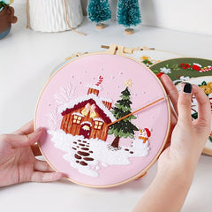 Christmas Embroidery Kit Set with Hoop