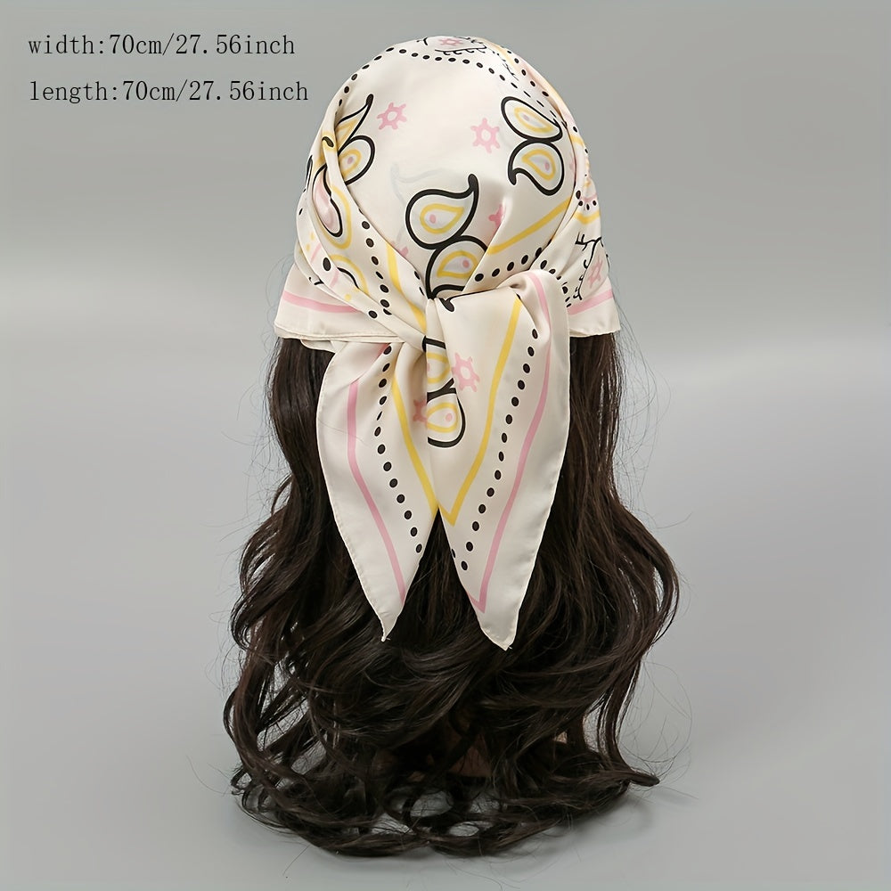 Geometric Paisley Print Bandana Square Scarf Satin Neckerchief