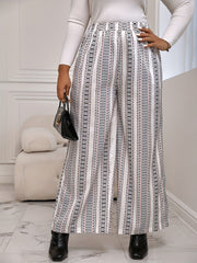 Striped Pattern Wide Leg Boho Pants Plus Size