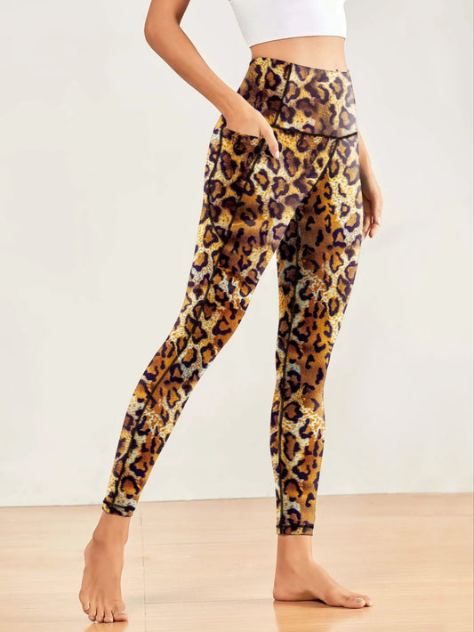 Leopard Print Yoga Pants High Elastic Leggings With Pocket
