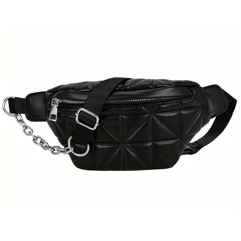Casual Quilted Crossbody Bag Chain Decor Waist Chest Bag
