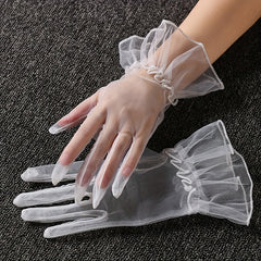 2pcs Sheer Mesh Short Gloves Ruffled Sleeve L