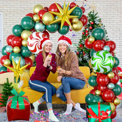 Christmas Balloon Garland Arch Kit Green Red Metallic Golden Balloons
