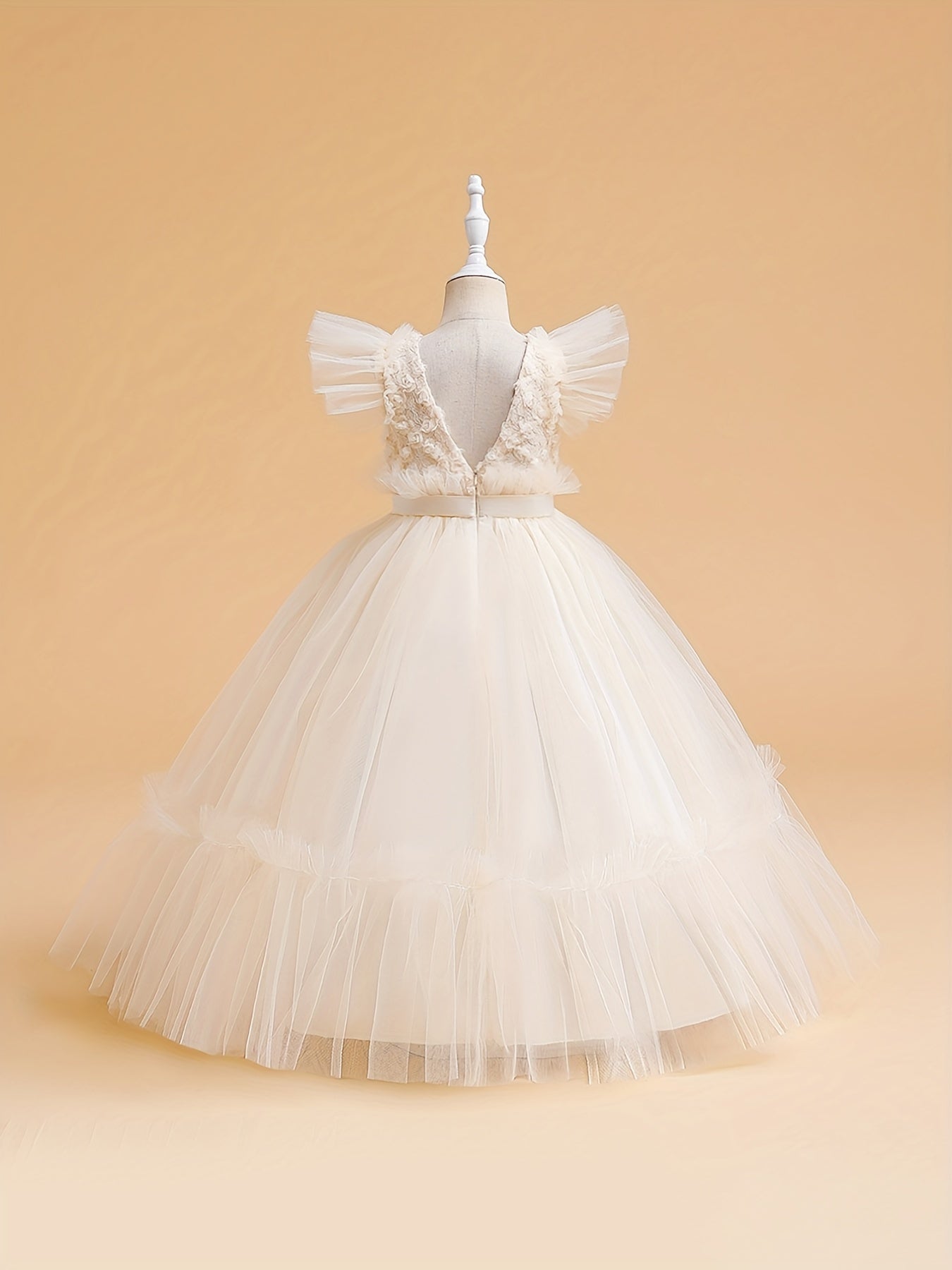 Girls Princess Tulle Formal Dress Flying Sleeve Costume