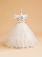 Girls Princess Tulle Formal Dress Flying Sleeve Costume