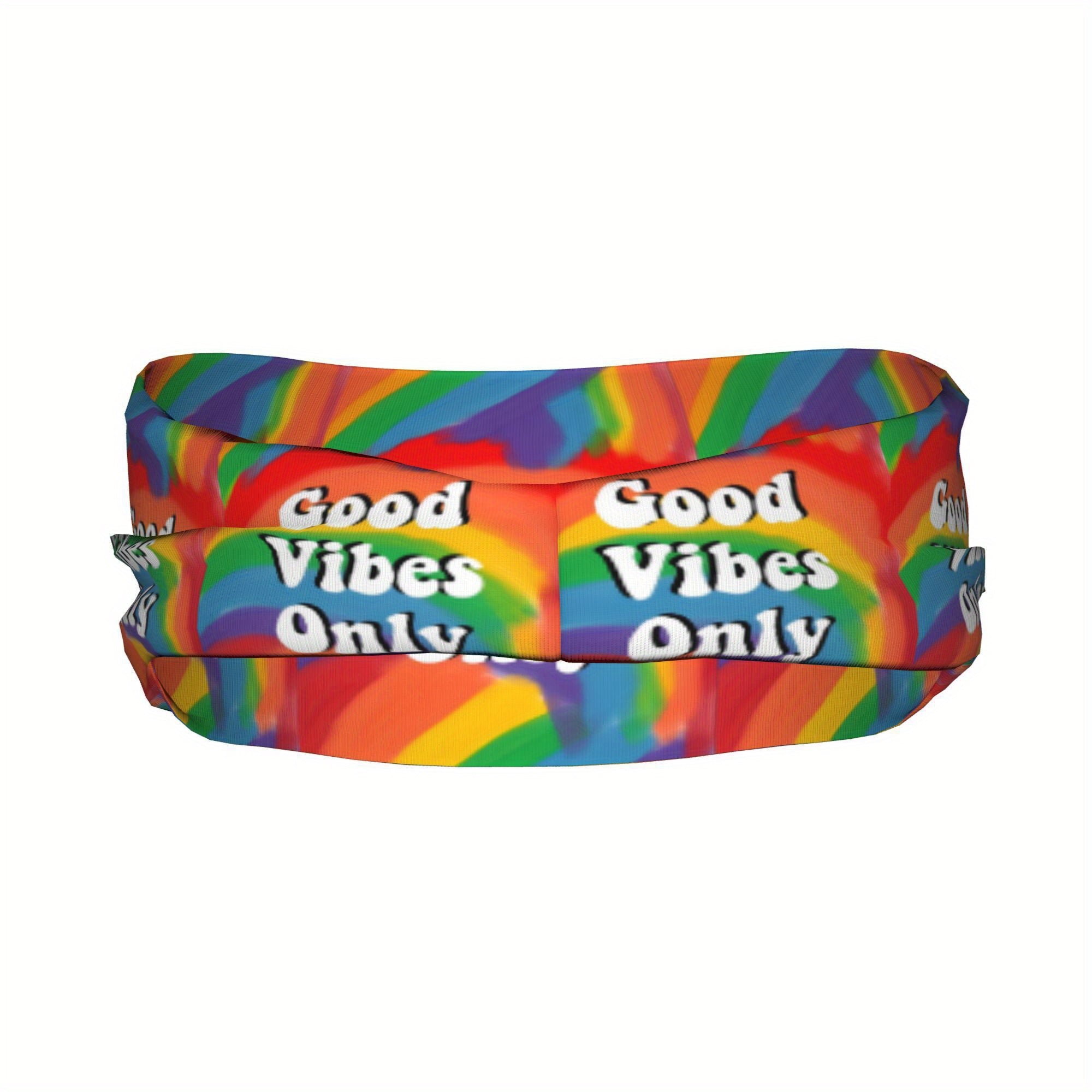 Tie Dye Sports Headband Sweat Wicking Stretchy Polyester Red Yellow Text