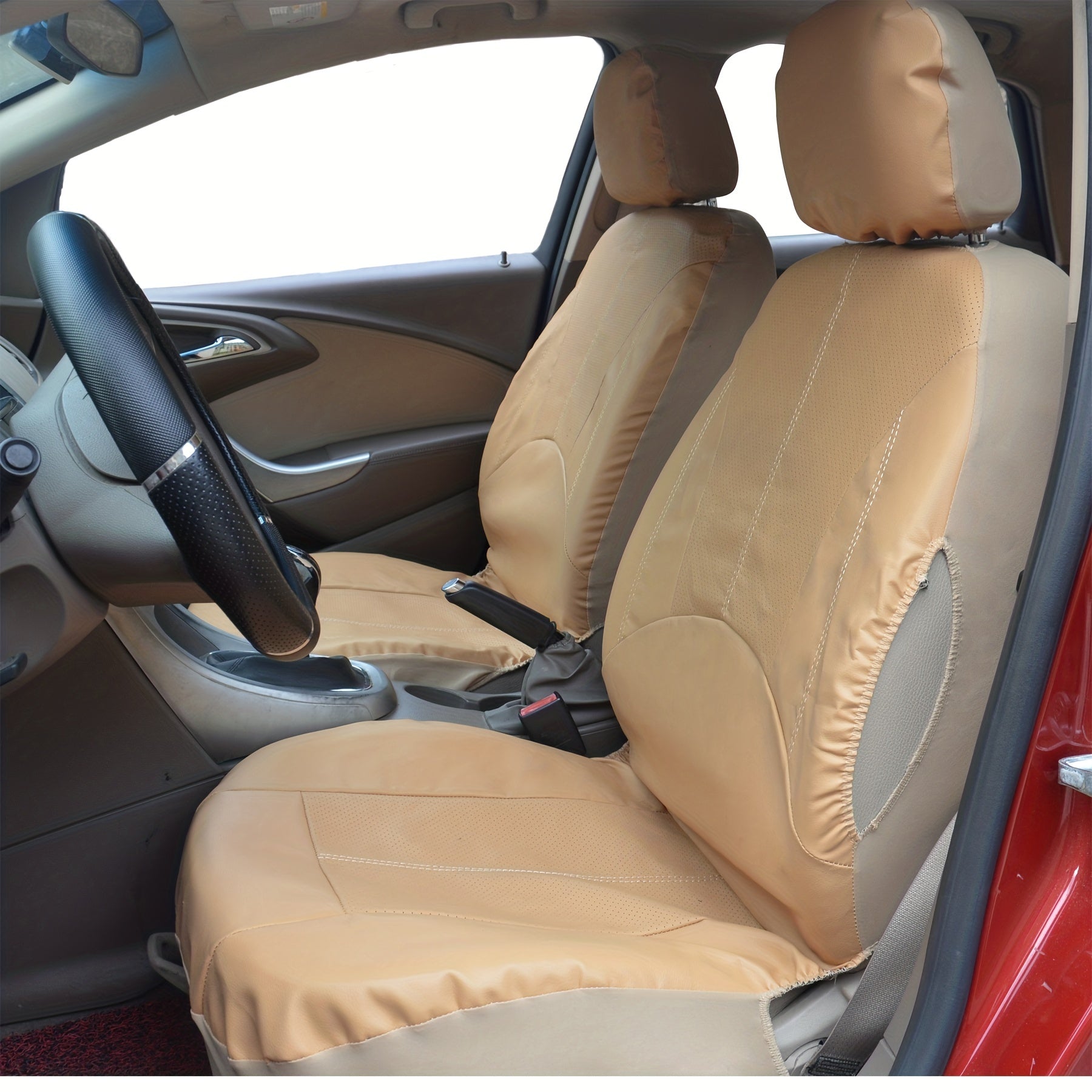 9pcs Beige PVC Car Seat Covers Breathable Punching