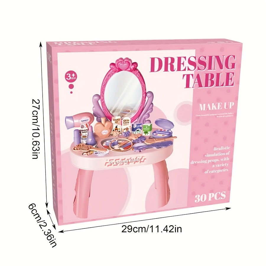 30pcs Kids Princess Dress Up Toy Set with Hair Dryer Lipstick Ponytail
