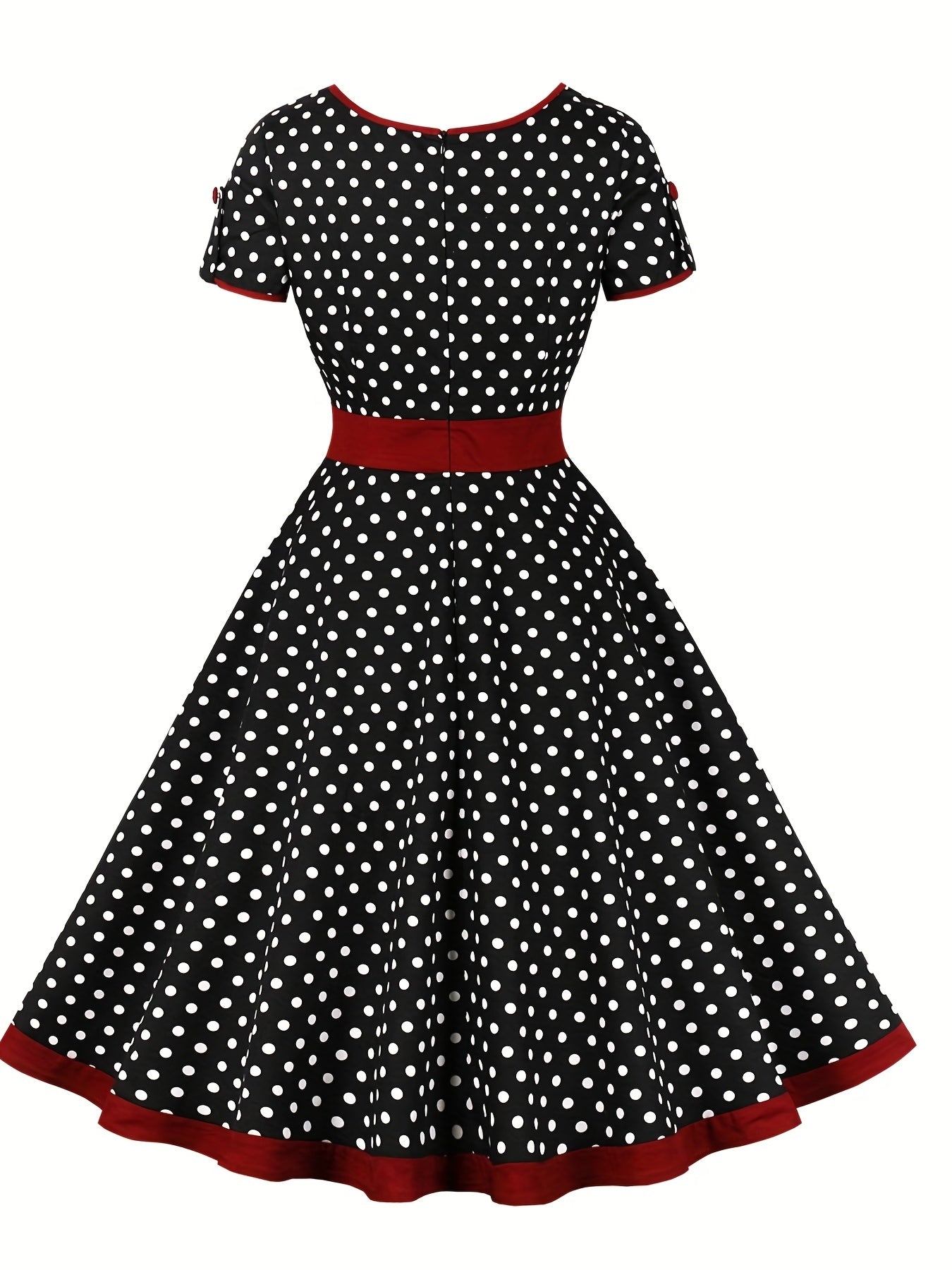 Retro Polka Dot Swing Dress Vintage Crew Neck Puff Sleeve Waist Summer Dresses