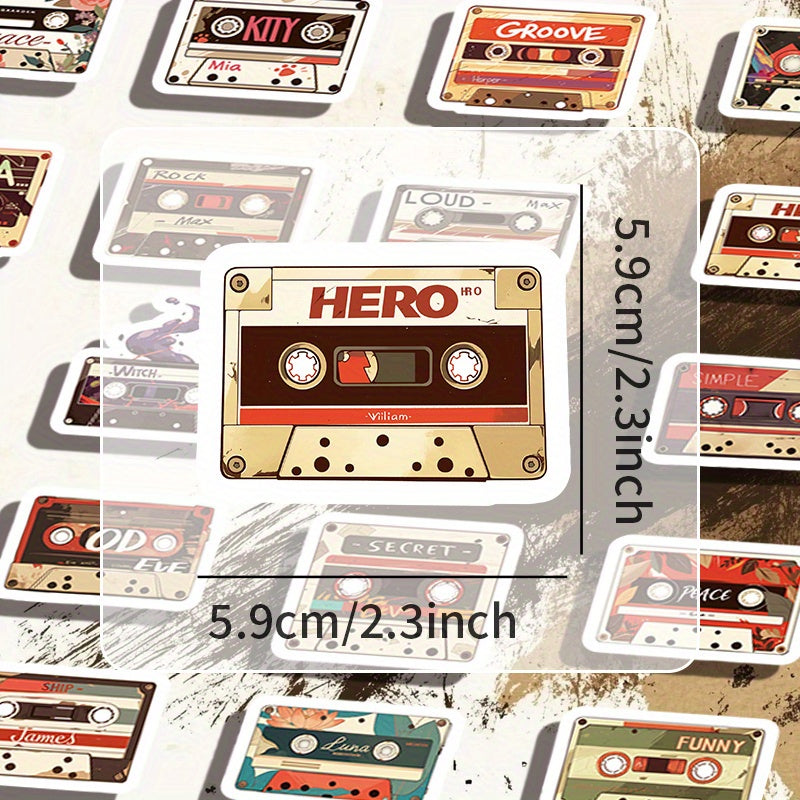 55pcs Cartoon Cassette Vinyl Waterproof Stickers for Scrapbooking Notebooks DIY