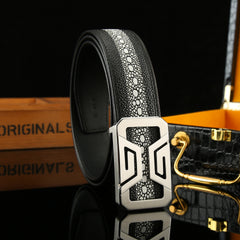 Men's Fish Embossed Belt Cowhide Texture 1.5in Width