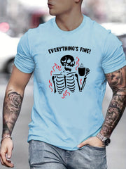 Skeleton Print Men's Graphic Crew Neck Tshirt for Summer