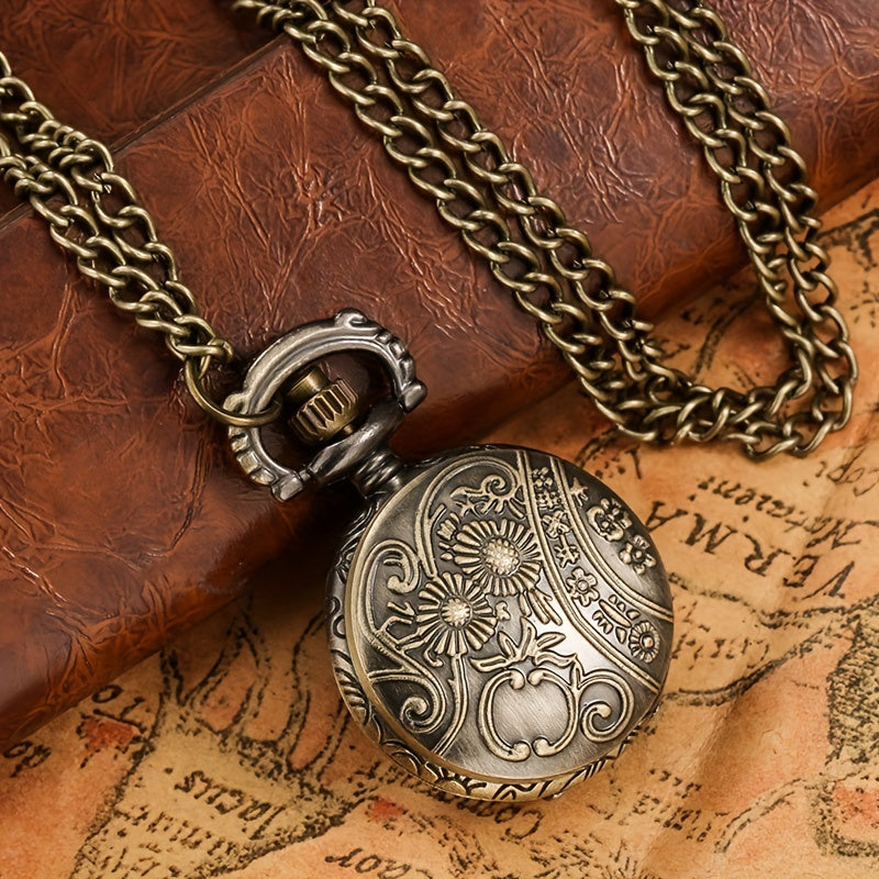Vintage Pocket Watch With Brown Cover & Thin Chain