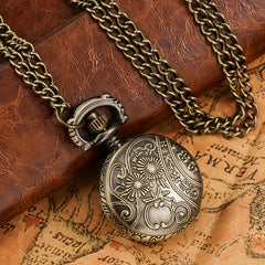 Vintage Pocket Watch With Brown Cover & Thin Chain